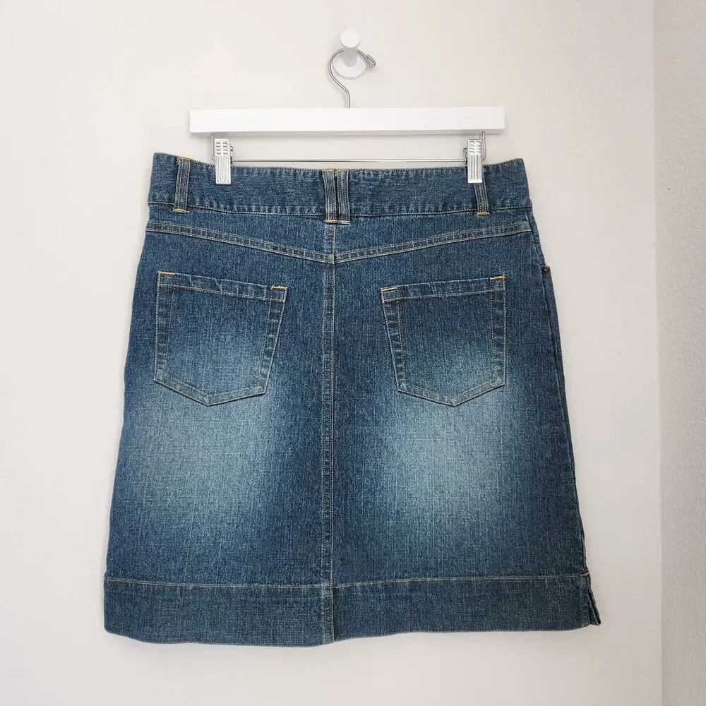Vintage Y2K Medium Wash Denim Skirt Straight Knee Length Route 66 Size 10